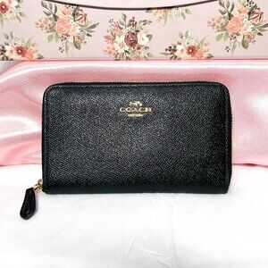 Coach Medium Zip Around Bifold Leather Wallet - Black